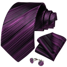 Luxury Purple Stripe Men's Tie Pocket Square Cufflinks Set