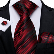 Luxury Black Red Stripe Men's Tie Pocket Square Cufflinks Set