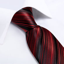 Luxury Black Red Stripe Men's Tie Pocket Square Cufflinks Set