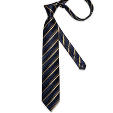 Luxury Blue Gold Stripe Men's Tie Handkerchief Cufflinks Clip Set