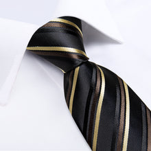Classy Black Yellow Floral Men's Tie Pocket Square Cufflinks Clip Set