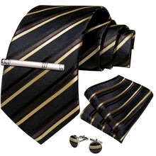 Classy Black Yellow Floral Men's Tie Pocket Square Cufflinks Clip Set
