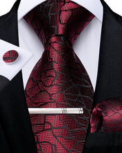 Luxury Claret Black Solid Stripe Men's Tie Handkerchief Cufflinks Clip Set