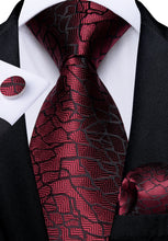 Luxury Claret Black Stripe Men's Tie Pocket Square Cufflinks Set