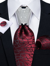 4PC Claret Black Stripe Men's Tie Handkerchief Cufflinks Accessory Set