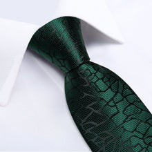 Luxury Green Black Solid Stripe Men's Tie Handkerchief Cufflinks Clip Set