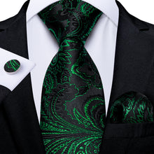 Classy Green Gold Floral Men's Tie Pocket Square Cufflinks Set