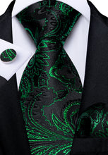 Classy Green Gold Floral Men's Tie Pocket Square Cufflinks Set