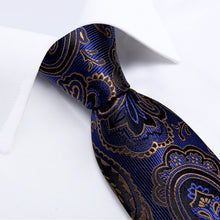 Classy Blue Black Floral Men's Tie Pocket Square Cufflinks Set