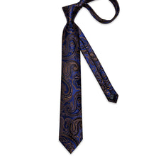 Classy Black Blue Gold Floral Men's Tie Pocket Square Cufflinks Clip Set