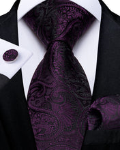 Luxury Black Floral Men's Tie Pocket Square Cufflinks Set
