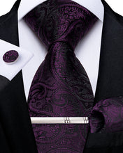 Luxury Black Floral Men's Tie Handkerchief Cufflinks Clip Set