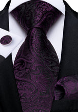 Luxury Black Floral Men's Tie Pocket Square Cufflinks Set