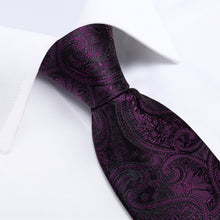Luxury Black Floral Men's Tie Handkerchief Cufflinks Clip Set