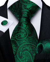 fashion mens silk dark green floral tie handkerchief cufflinks set