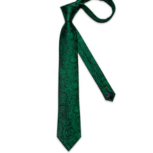 Classy Green Floral Men's Tie Pocket Square Cufflinks Clip Set