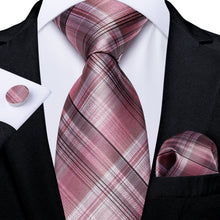 Classy Pink White Stripe Men's Tie Pocket Square Cufflinks Set