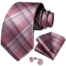 Classy Pink White Stripe Men's Tie Pocket Square Cufflinks Set