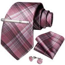 Classy Pink White Stripe Men's Tie Pocket Square Cufflinks Clip Set