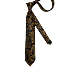 Classic Black Golden Paisley Men's Tie Pocket Square Cufflinks Set