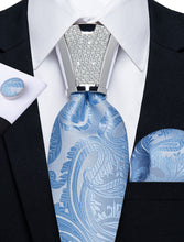 fashion dress suit tie set of light blue paisley men's silk ties pocket square cufflinks set with tie accessory ring set