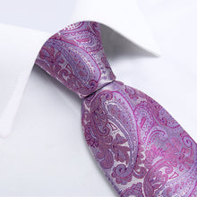 Luxury Grey Pink Floral Men's Tie Handkerchief Cufflinks Clip Set