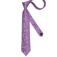 Luxury Grey Pink Floral Men's Tie Handkerchief Cufflinks Clip Set