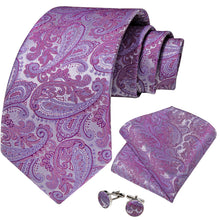 Luxury Purple Floral Men's Tie Pocket Square Cufflinks Set