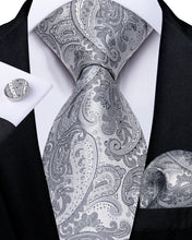 Luxury White Grey Men's Tie Pocket Square Cufflinks Set