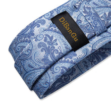Luxury Silver Blue Floral Men's Tie Handkerchief Cufflinks Clip Set