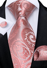 Luxury Pink Floral Men's Tie Pocket Square Cufflinks Set