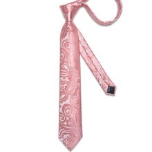 Luxury Pink Floral Men's Tie Handkerchief Cufflinks Clip Set