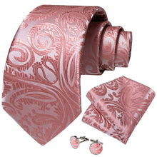 Luxury Pink Floral Men's Tie Pocket Square Cufflinks Set