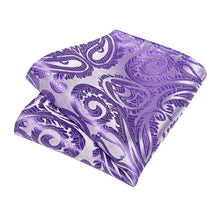 White Purple Floral Men's Tie Pocket Square Cufflinks Set