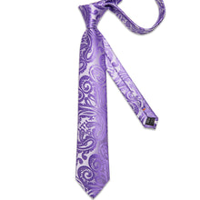 White Purple Floral Men's Tie Pocket Square Cufflinks Set