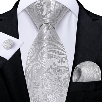 Grey Silver Floral Men's Tie