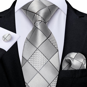 Silver Grey Lattice Men's Tie