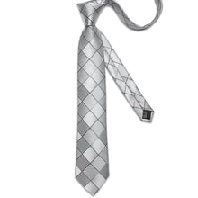 Silver Grey Lattice Men's Tie Handkerchief Cufflinks Clip Set