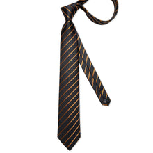 Black Pattern With Golden Stripes Men's Tie Pocket Square Cufflinks Clip Set