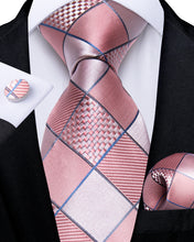 Pink Lattice Men's Tie Pocket Square Cufflinks Set