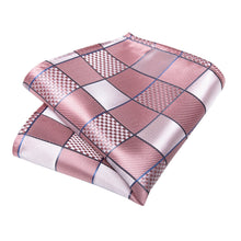 Pink Lattice Men's Tie Handkerchief Cufflinks Clip Set