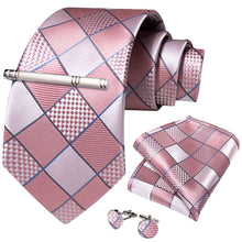Pink Lattice Men's Tie Handkerchief Cufflinks Clip Set