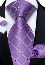 Classy Purple Lattice Men's Tie Pocket Square Cufflinks Set
