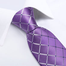 Classy Purple Lattice Men's Tie Pocket Square Cufflinks Set
