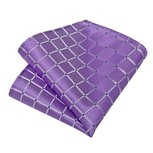 Classy Purple Lattice Men's Tie Pocket Square Cufflinks Clip Set