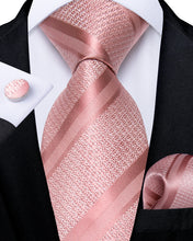 Luxury Pink Solid Stripe Men's Tie Pocket Square Cufflinks Set