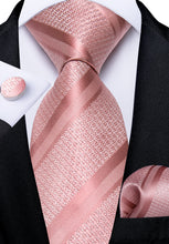 Luxury Pink Solid Stripe Men's Tie Pocket Square Cufflinks Set