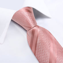 Luxury Pink Solid Stripe Men's Tie Handkerchief Cufflinks Clip Set