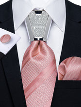 4PCS Pink Stripe Men's Tie Handkerchief Cufflinks Accessory Set