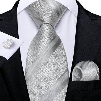 Silver Grey Solid Stripe Men's Tie